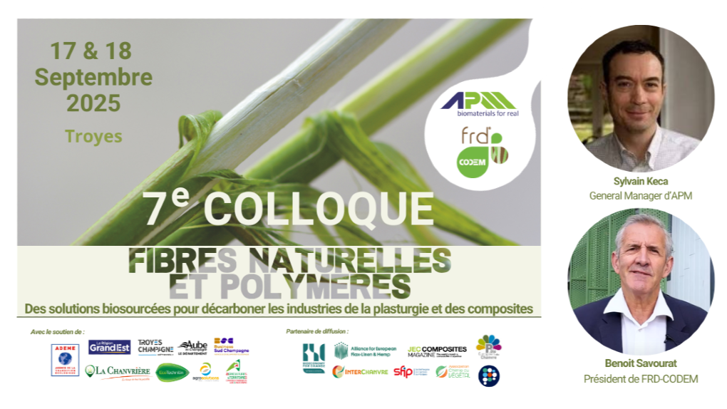 [Save the date] Fibres naturelles & polymères : rendez-vous à Troyes les 17 et 18 septembre pour la 7ème édition du colloque européen avec FRD - CODEM !