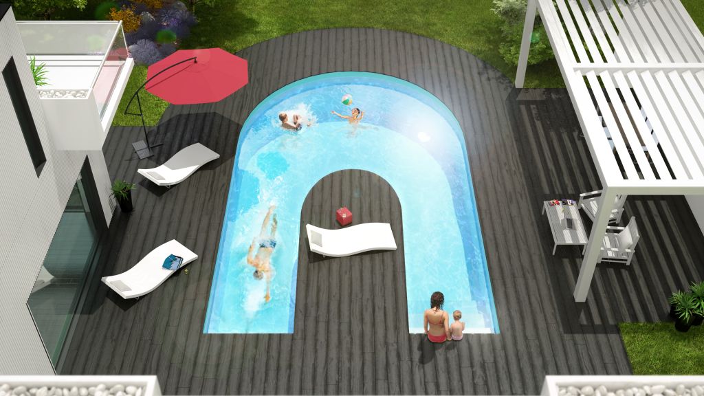 Une nouvelle création Aquilus « Alpha-b », une piscine, trois ambiances : détente, jeux et natation